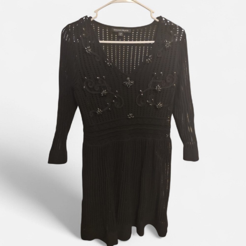 Boston Proper Sweater Dress Medium Embellished‎ Embroidered Whimsigoth Christmas